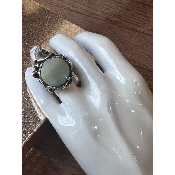 Rare Mania Mania 925 Silver Amazonite Crescent Moon Chunky Statement Ring SZ. 8 - Picture 13 of 16